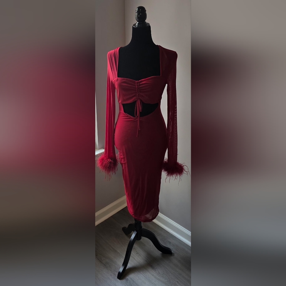 Fashion Nova Red Long Sleeve Dress